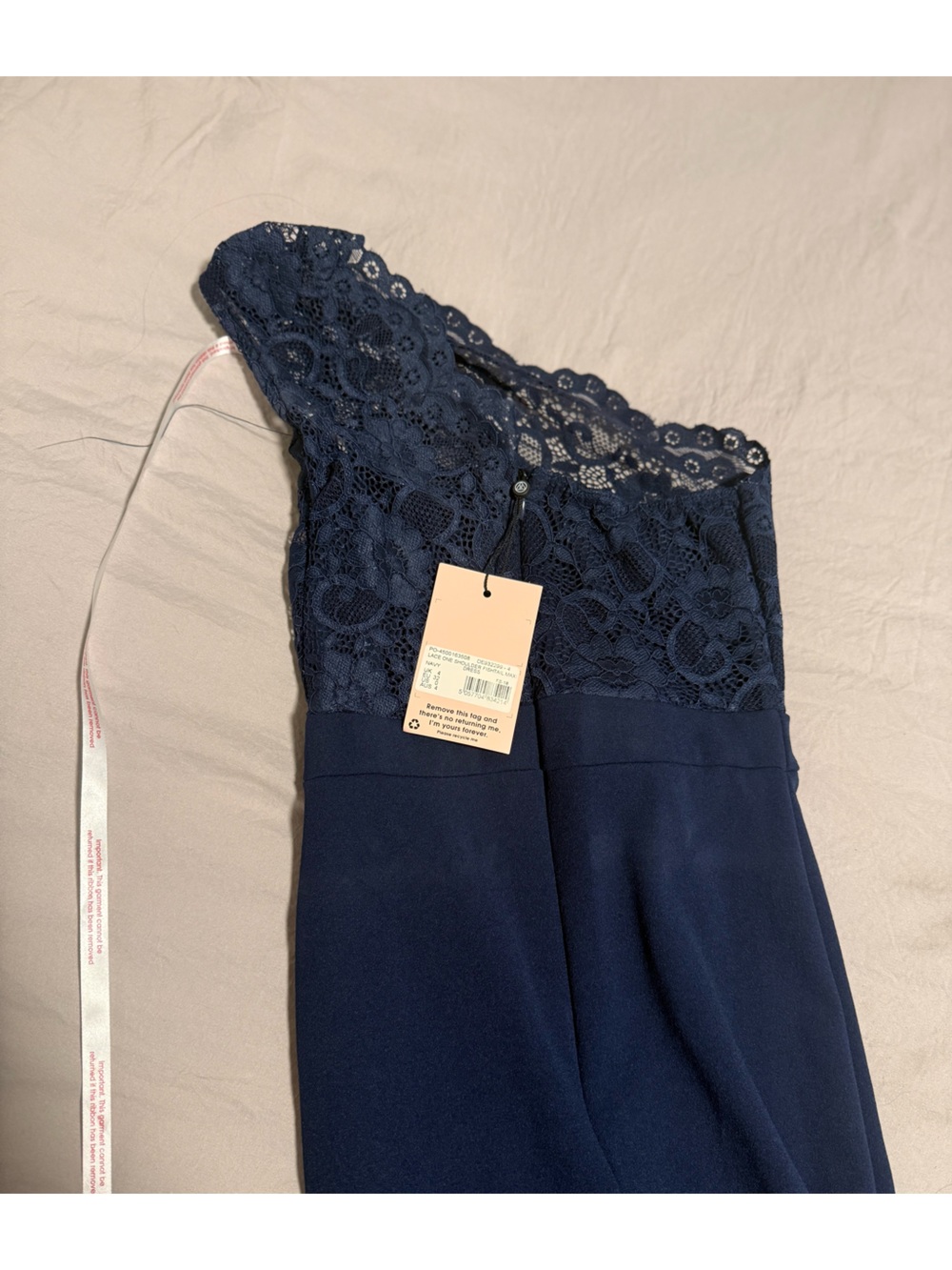 Navy Lace One Shoulder Maxi Dress - Picture 3 of 5
